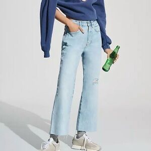 FRAME Le Jane Crop Hi-rise Straight Fit Distressed Raw Hem Size 26